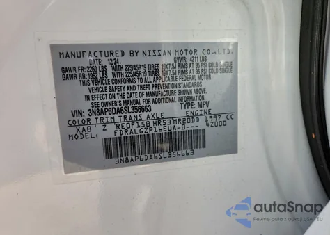 2025 Nissan Kicks Sr from USA, damaged, VIN 3N8AP6DA6SL356663
